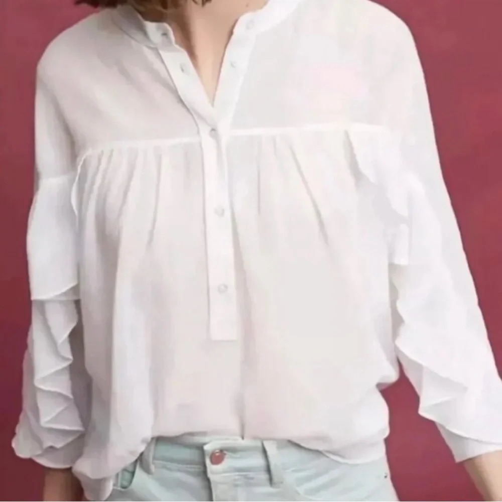 Maeve Gauze Ruffle Sleeve Popover Top - Picture 2 of 6